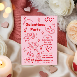 Invitation fête de galentine, galentine doodle Saint-Valentin