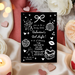 Invitation Fête de Galentine, Saint Valentin de Nuit Dessinée