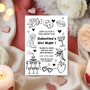 Invitation Fête de Galentine, Saint-Valentin de sortie noctur