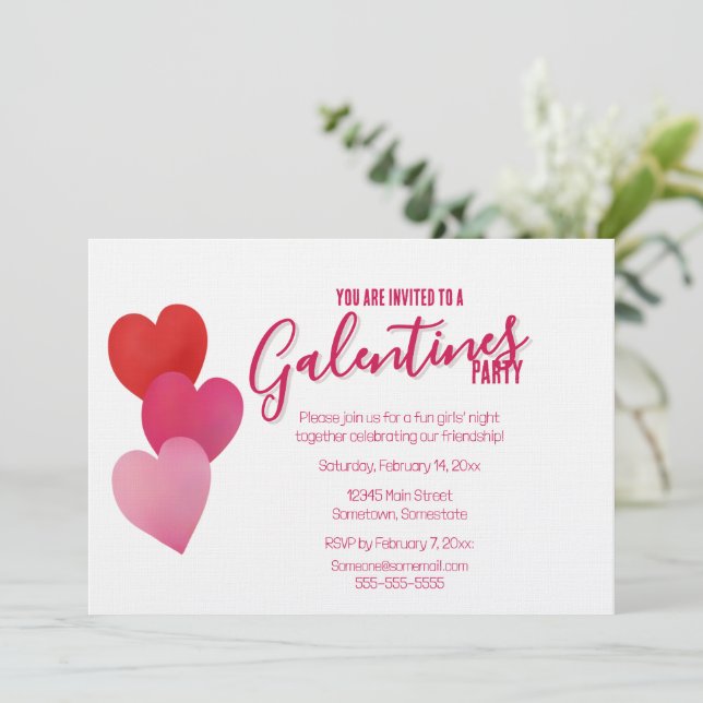 Invitation Fête de Galentines avec 3 cœurs (Debout devant)