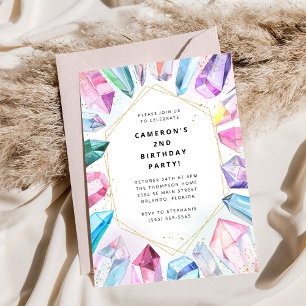 Invitation Fête de gemme d'anniversaire Cristaux de fille Inv