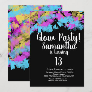 Invitation Fête de Glow Art Néon Anniversaire Abstrait