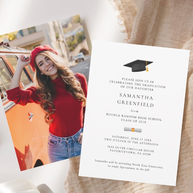 Invitation Fête de Grad Photo Moderne (Graduation Party 2025 Photo Graduate Cap Invitation)