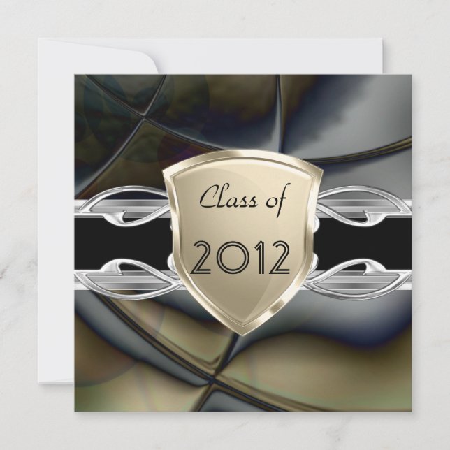 Invitation Fête de graduation Abstrait Black Gold Silver (Devant)