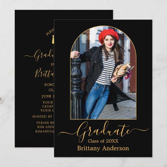 Invitation Fête de graduation Arch Gold (Devant / Derrière)