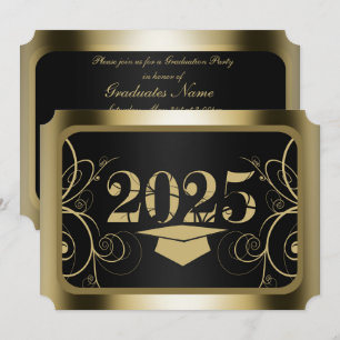 Invitation Fête de graduation Black and Gold Frame