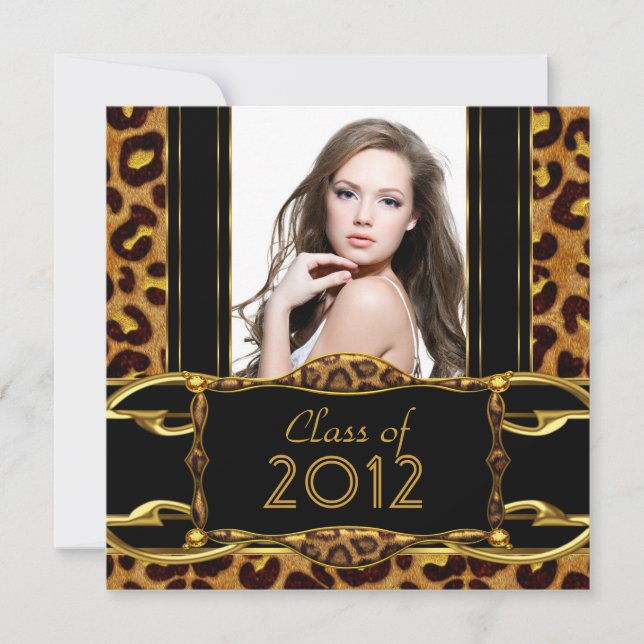 Invitation Fête de graduation Black Gold Leopard Girl (Devant)