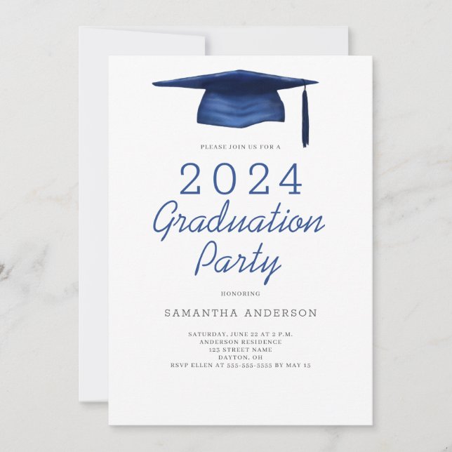 Invitation Fête de graduation bleu moderne (Devant)