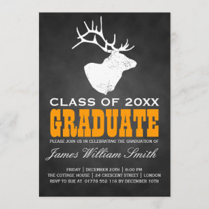Invitation Fête de graduation de Chalkboard Deer Black Orange