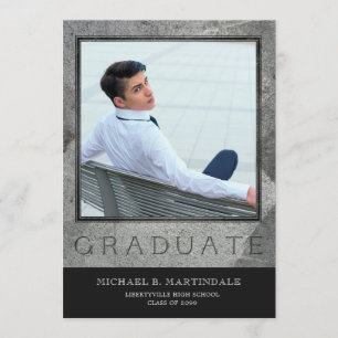 Invitation Fête de graduation de deux photos en pierre gravée