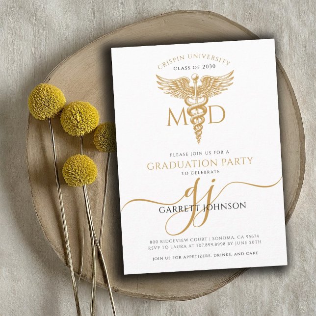 Invitation Fête de graduation de doctorat Gold MD moderne (Créateur téléchargé)