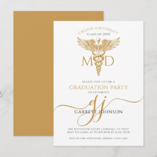 Invitation Fête de graduation de doctorat Gold MD moderne