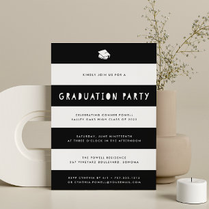 Invitation Fête de graduation de la bande de découpe noire et