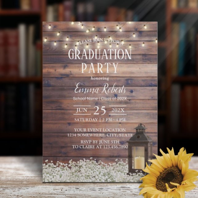Invitation Fête de graduation de la chaîne de lanterne rustiq (Créateur téléchargé)
