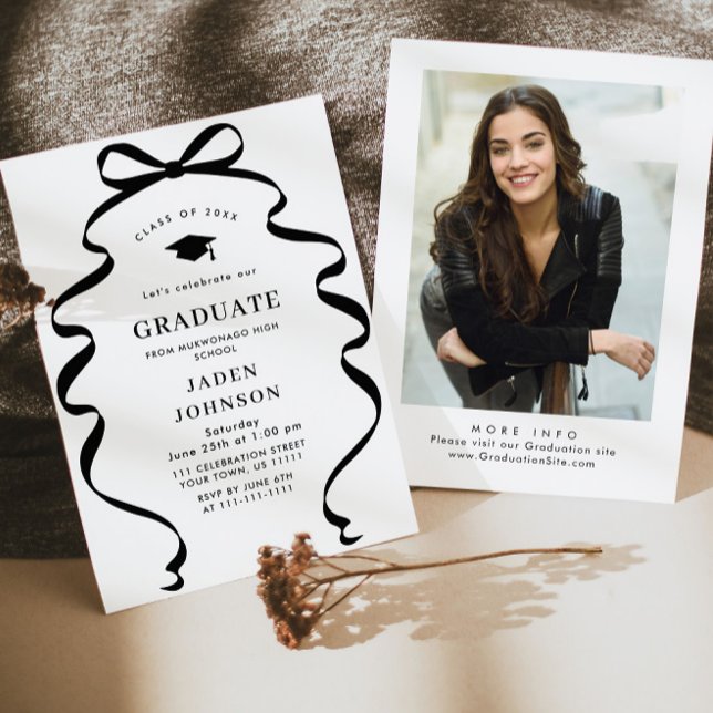 Invitation Fête de graduation de la marque Black Bow Ribbon (Créateur téléchargé)