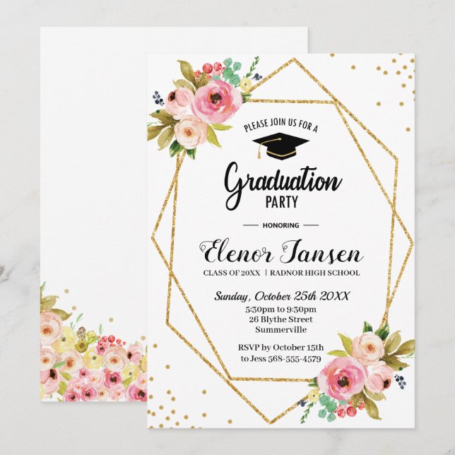 Invitation Fête de graduation de la Parties scintillant d'or  (Devant / Derrière)