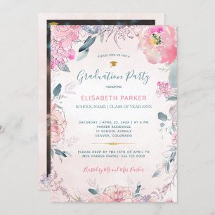 Invitation Fête de graduation de la photo de couleur d'eau ru