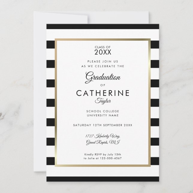 Invitation Fête de graduation de la photo en bande noire et b (Devant)