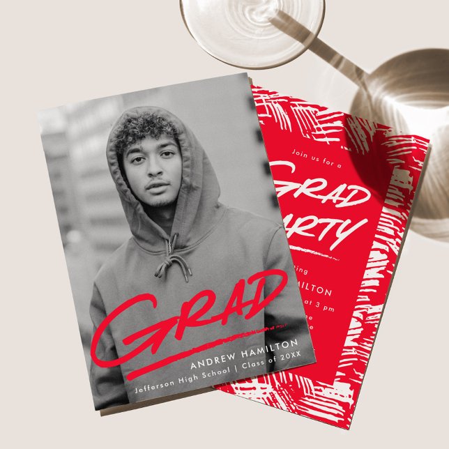 Invitation Fête de graduation de la photo rouge en purée mode (Créateur téléchargé)