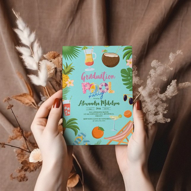 Invitation Fête de graduation de la piscine tropicale (Créateur téléchargé)