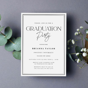 Invitation Fête de graduation de la typographie noire blanche