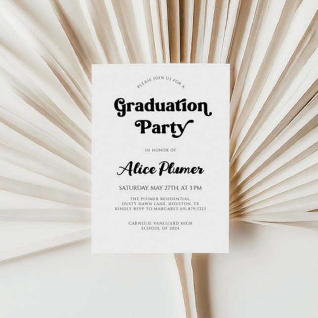 Invitation Fête de graduation de la typographie noire moderne (Créateur téléchargé)