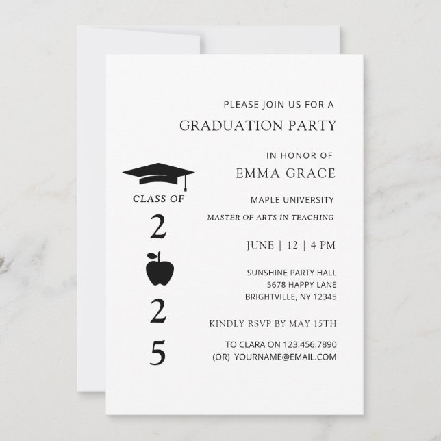 Invitation Fête de graduation de l'enseignant minimal moderne (Devant)
