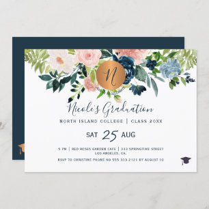 Invitation Fête de graduation de marine florale moderne