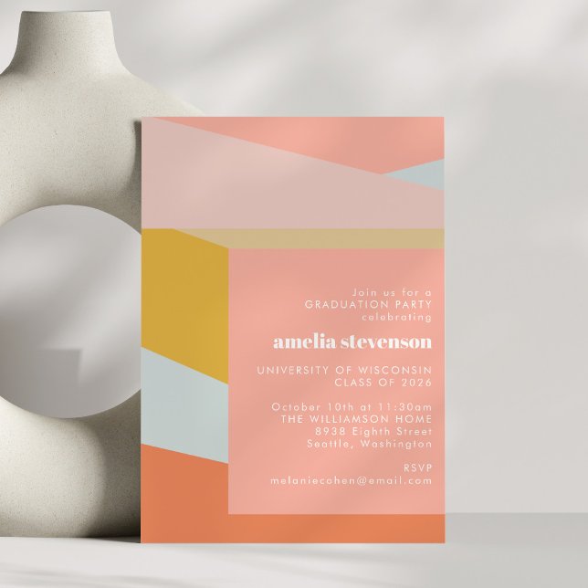 Invitation Fête de graduation de Peach Pastel géométrique mod (Créateur téléchargé)