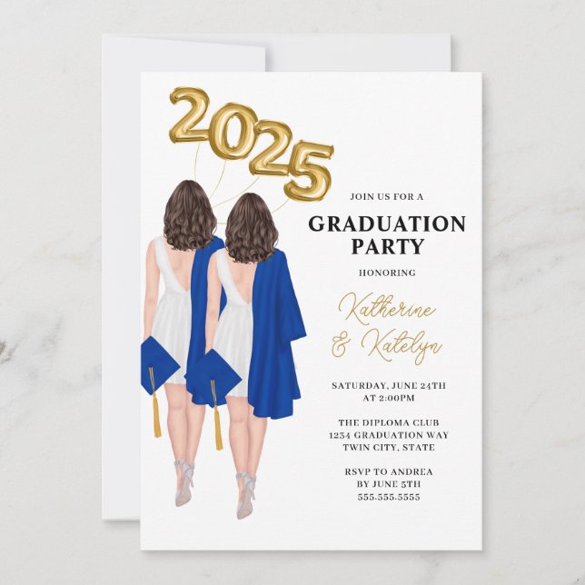 Invitation Fête de graduation des jumeaux féminins (Devant)