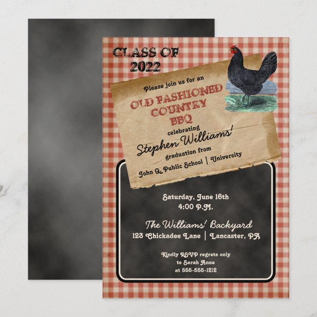 Invitation Fête de graduation du barbecue rustique de poulet  (Devant / Derrière)