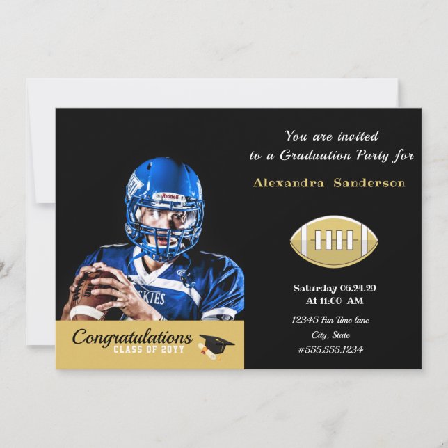 Invitation Fête de graduation du joueur de football photo (Devant)