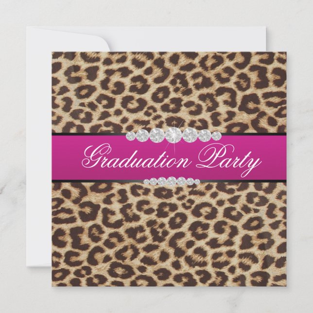 Invitation Fête de graduation du léopard rose chaud (Devant)