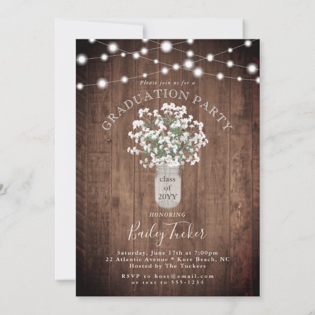 Invitation Fête de graduation du Mason Jar Floral (Devant)
