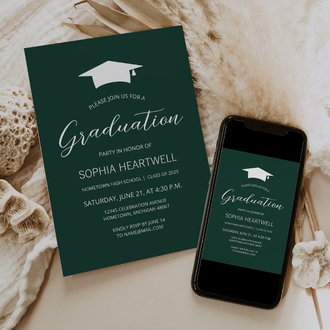 Invitation Fête de graduation Emerald Green 2025 Casquette bl (Créateur téléchargé)