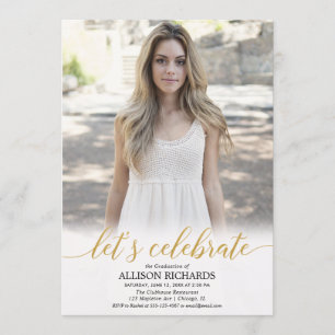 Invitation Fête de graduation en or blanc, fêtons ça