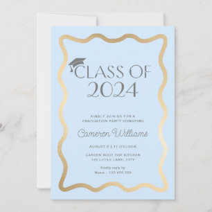 Invitation Fête de graduation en or bleu clair Wave