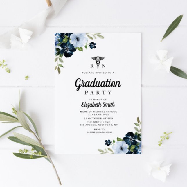 Invitation Fête de graduation en soins infirmiers floraux ble (Créateur téléchargé)