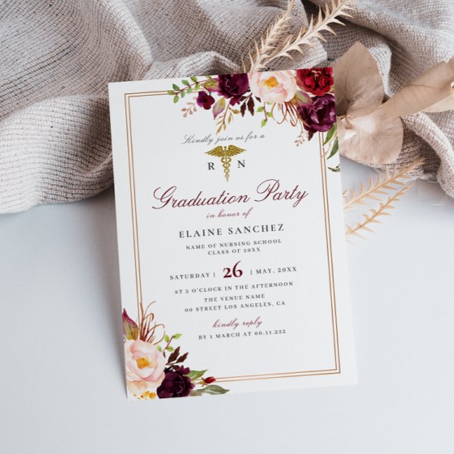 Invitation Fête de graduation en soins infirmiers floraux de  (Créateur téléchargé)