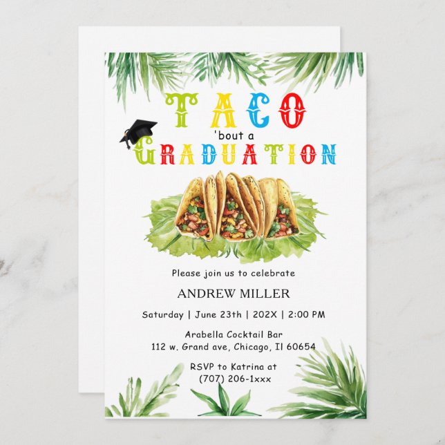 Invitation Fête de graduation Fiesta avec Tacos (Devant / Derrière)