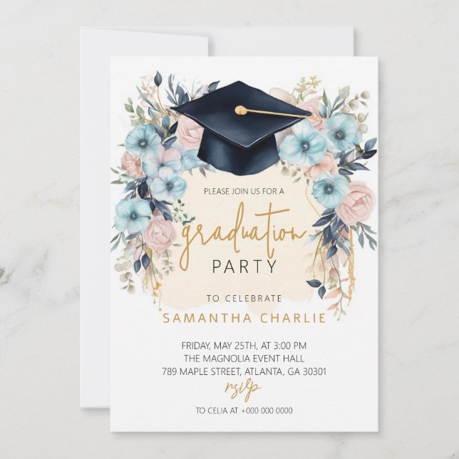 Invitation Fête de graduation florale (Devant)