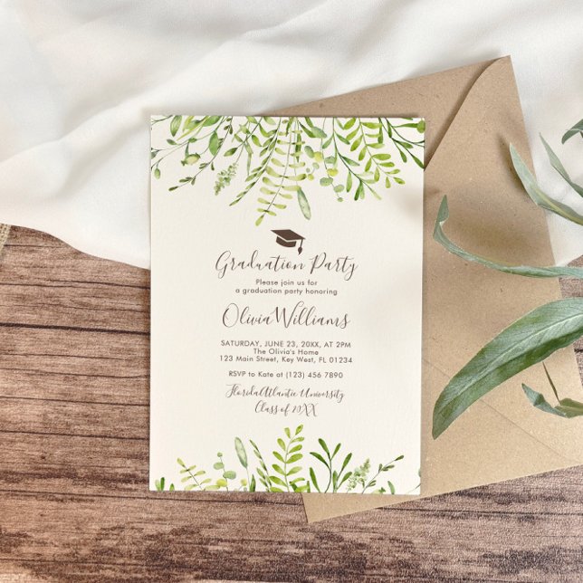 Invitation Fête de Graduation Florale verdoyante (Créateur téléchargé)