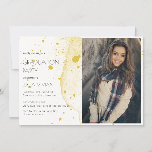 Invitation Fête de graduation Gold Photo Moderne (Devant)