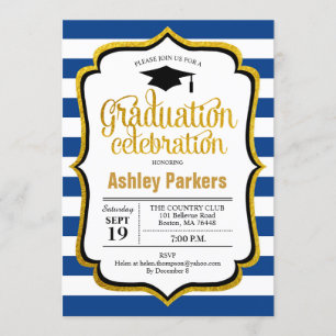 Invitation Fête de graduation - Marine Blue Gold White