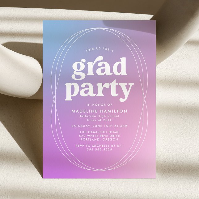 Invitation Fête de graduation moderne de dégradé bleu et viol (Créateur téléchargé)