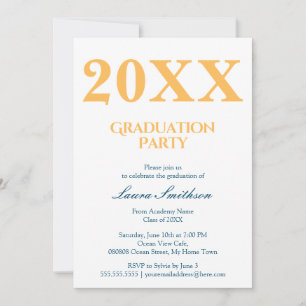 Invitation Fête de graduation moderne jaune et bleu