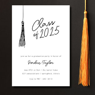 Invitation Fête de graduation moderne minima Tassel noir blan