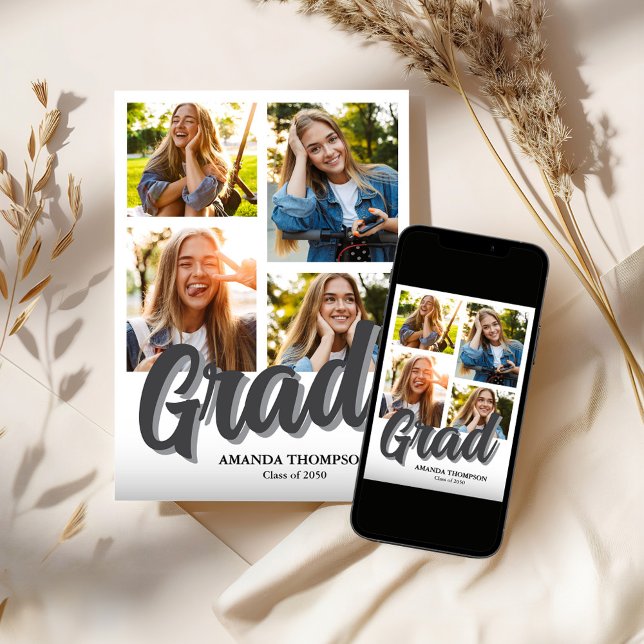 Invitation Fête de graduation moderne Multi Photo (Graduation photo invitation template)