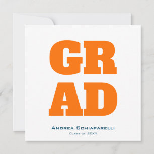 Invitation Fête de graduation moderne Orange et Carré bleu