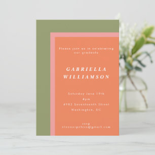 Invitation Fête de graduation moderne Orange Sage Green